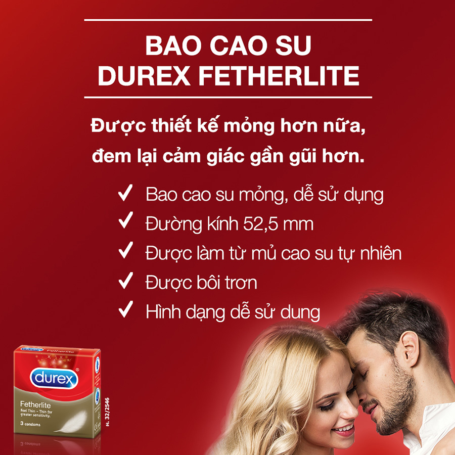 Bộ Sản Phẩm Durex: 3 Hộp Bao Cao Su Siêu Mỏng Durex Fetherlite (3 Cái / Hộp)
