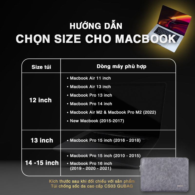 Túi chống sốc Macbook M1, M2, Macbook Air, Pro GB-CS03 chính hãng Gu Bag, công nghệ giảm chấn bảo vệ laptop, chống va đập máy tính an toàn hiệu quả