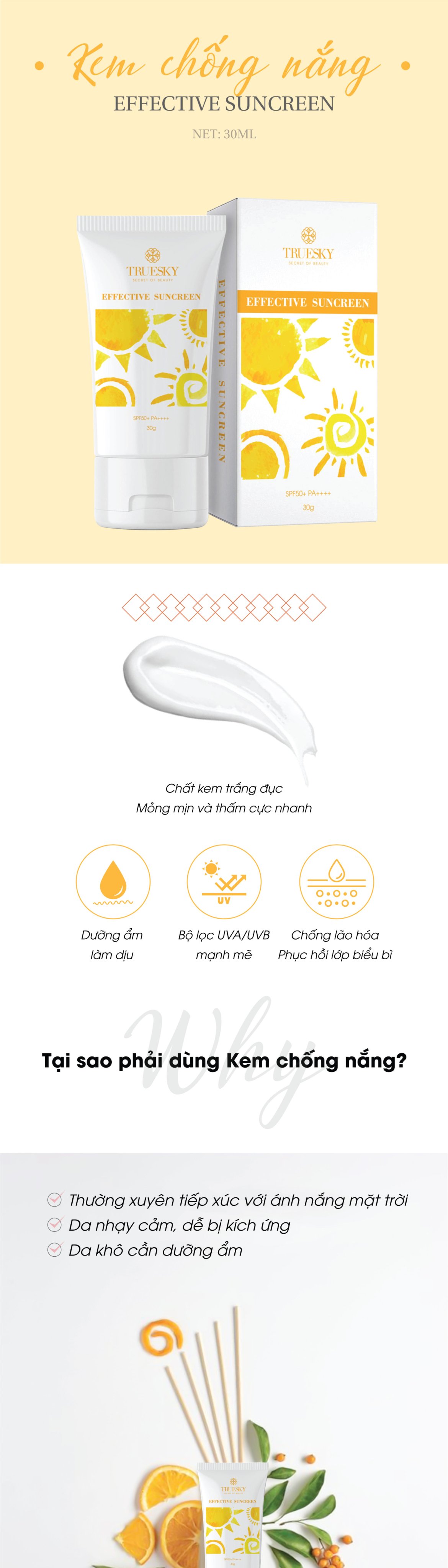 Kem chống nắng chiết xuất nhân sâm Truesky Effective Suncreen 30ml SPF 50+ PA+++