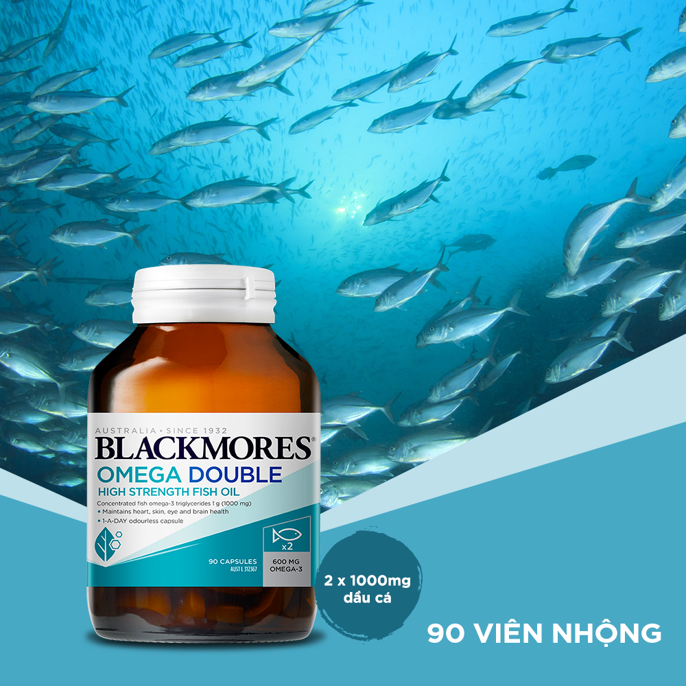 Viên Uống Dầu Cá Omega 3 Bổ Não, Bổ Mắt Blackmores Omega Double High Strength Fish Oil Hộp 90 viên