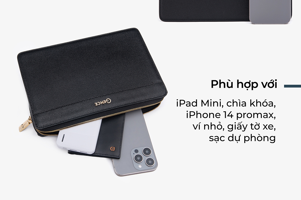 Clutch Da Hàng Hiệu Ví Nam Cầm Tay Công Sở GENCE HT11 Da Bò Cao Cấp Màu Đen