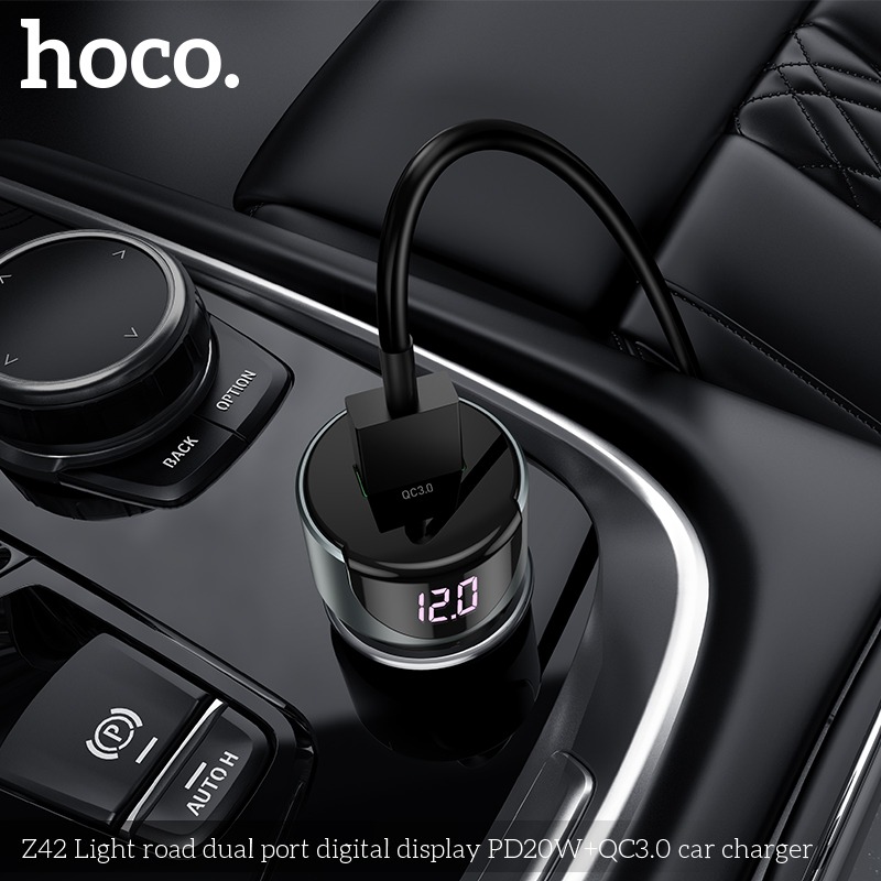 Tẩu sạc nhanh 20W trên xe hơi ô tô HOCO Z42 PD QC 3.0 Dành cho điện thoại iPhone iP Samsung Oppo cốc củ cóc sạc oto  - Hàng chính hãng