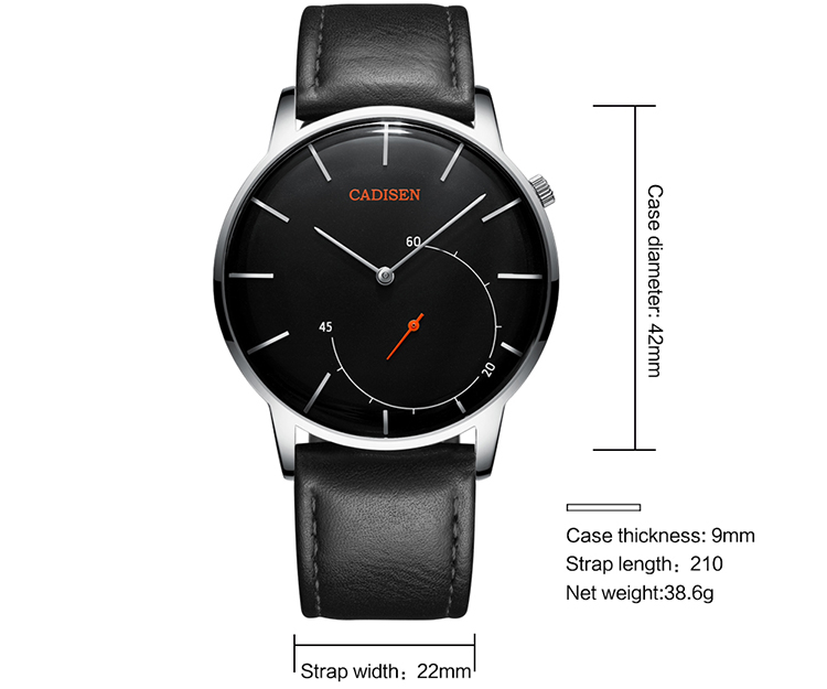 CADISEN C2029 Men Watch Top Quartz Watch Top luxury Business Brand 3ATM Waterproof Mineral Reinforced Mirror Stainless - Black Dial Stainless Strap