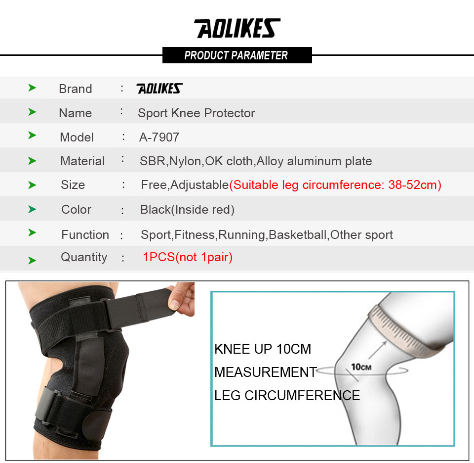 Bộ 2 Đai Bảo Vệ Khớp Đầu Gối Cao Cấp Có Thanh Hợp Kim Nhôm Trợ Lực Sport Knee Protector AOLIKES YE-7907