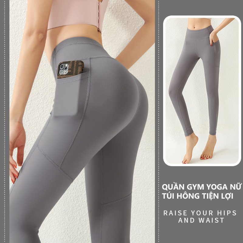 Quần Thể Thao Gym Yoga Nữ Tôn Dáng Mông Đào Lưng Cao Co Giãn THoải Mái ,  Có Túi Hông Tiện Lợi Cleacco , đủ size  - Hàng Chính Hãng BORO SPORT