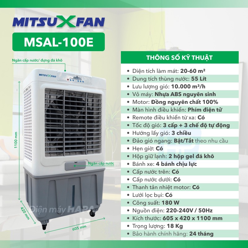 Quạt Hơi Nước MITSUXFAN Inverter MSAL-100E - Hàng Chính Hãng