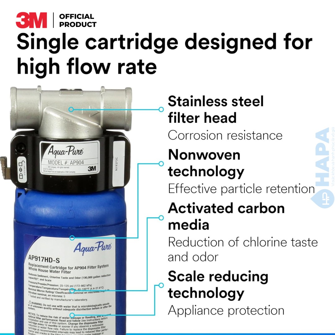 Máy Lọc Nước Đầu Nguồn 3M AP904 PREMIUM Lọc Tổng Sinh Hoạt Gia Đình, Căn Hộ, Chung Cư, Nhà Phố, Biệt Thự - Hàng Chính Hãng 3M Mỹ