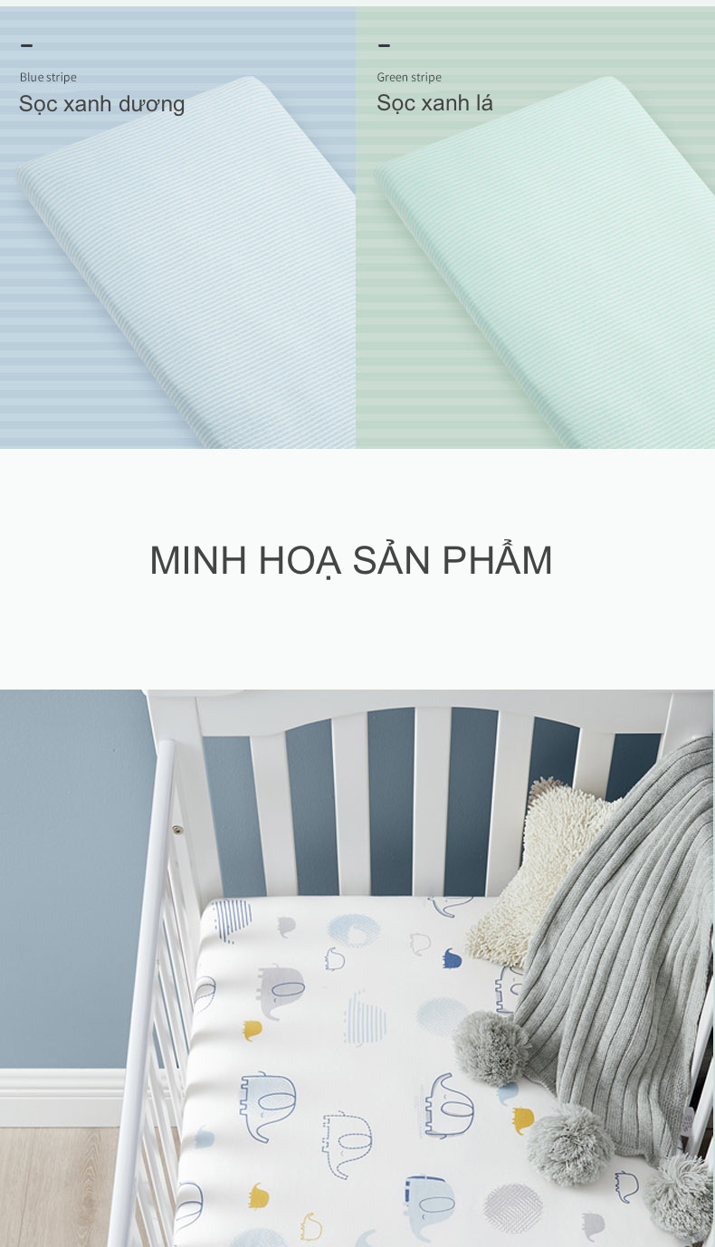 Bọc Nệm Chống Thấm Cho Bé - Vải Cotton Sợi Bông Dệt Kim, Nhiều Kích Cỡ 12