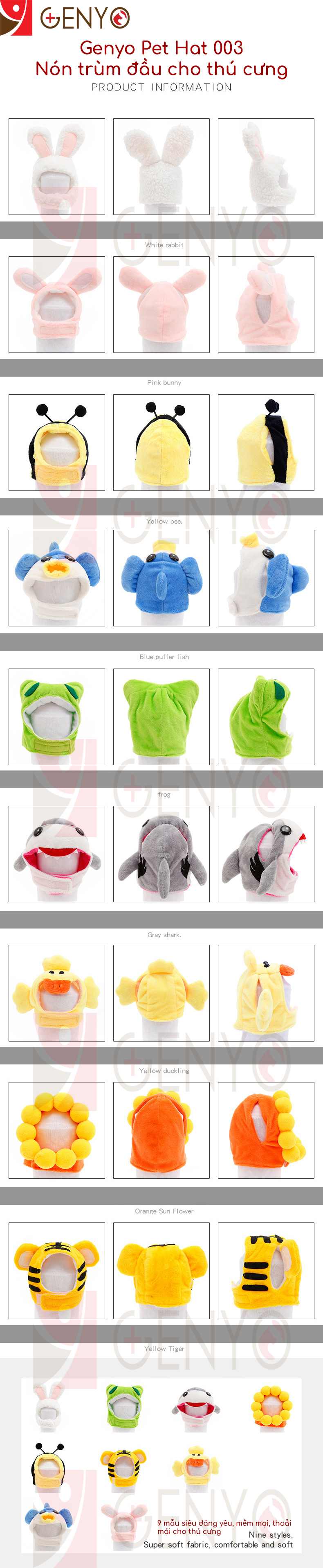 Nón trùm đầu cho thú cưng - Genyo pet hat 003 ( một cái, màu và mẫu giao ngẫu nhiên )