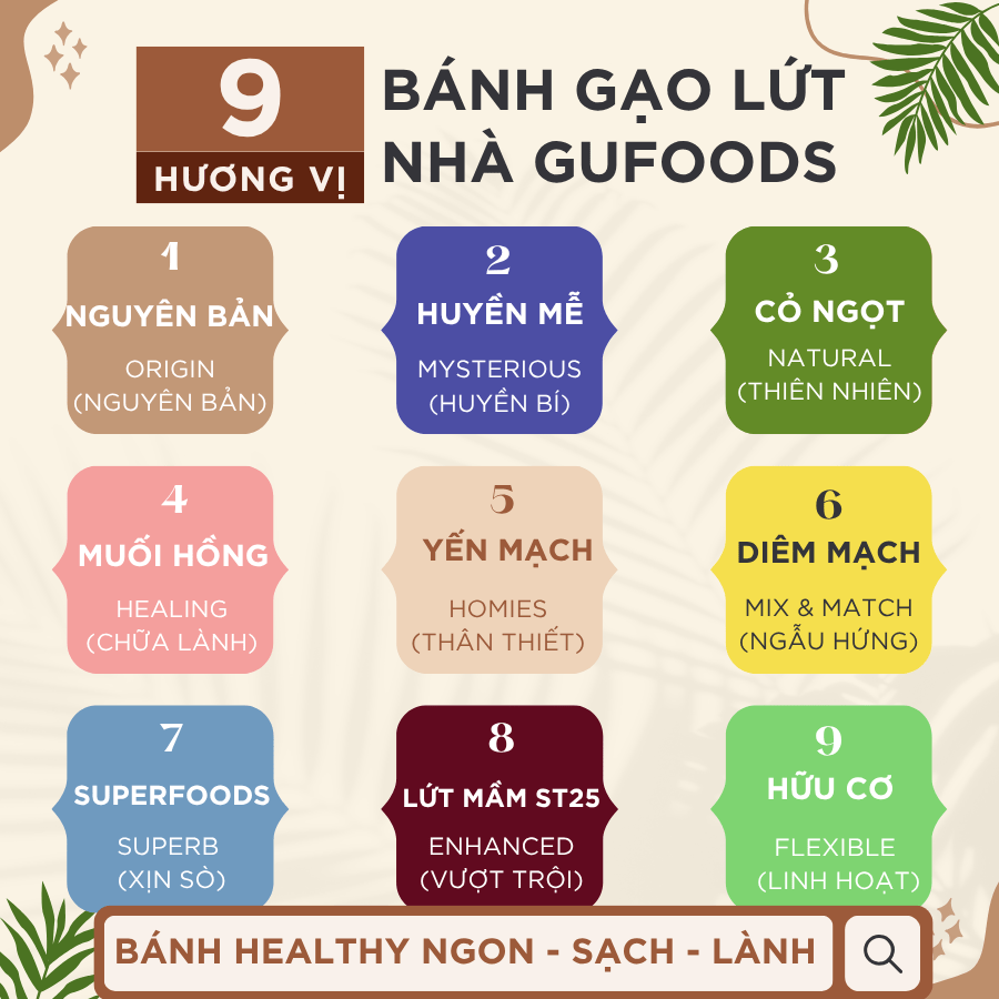 Bánh gạo lứt GUfoods (510g) - Không chiên dầu, Không đường, Từ gạo và ngũ cốc nguyên hạt, Lành mạnh, Phù hợp Eat clean, Ăn vặt healthy, Thực dưỡng, Tập gym, Thuần chay, Đa dạng hương vị