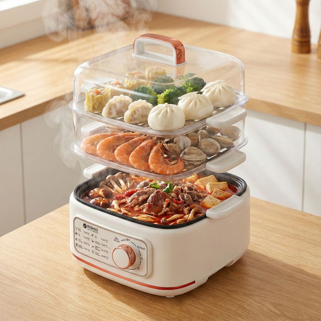 Nồi lẩu hấp thủy nhiệt Mishio MK382 khay hấp inox 304 - Hàng chính hãng