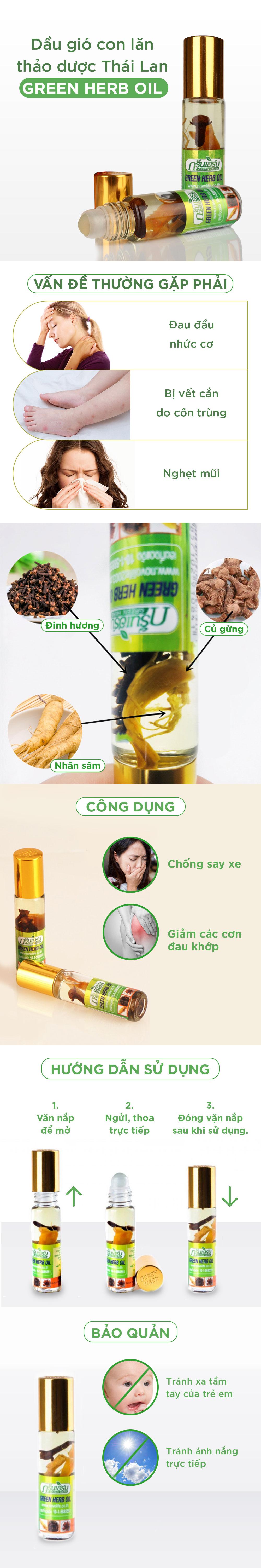 [Chai 8ml] Dầu lăn sâm thảo dược Green Herb Oil 1