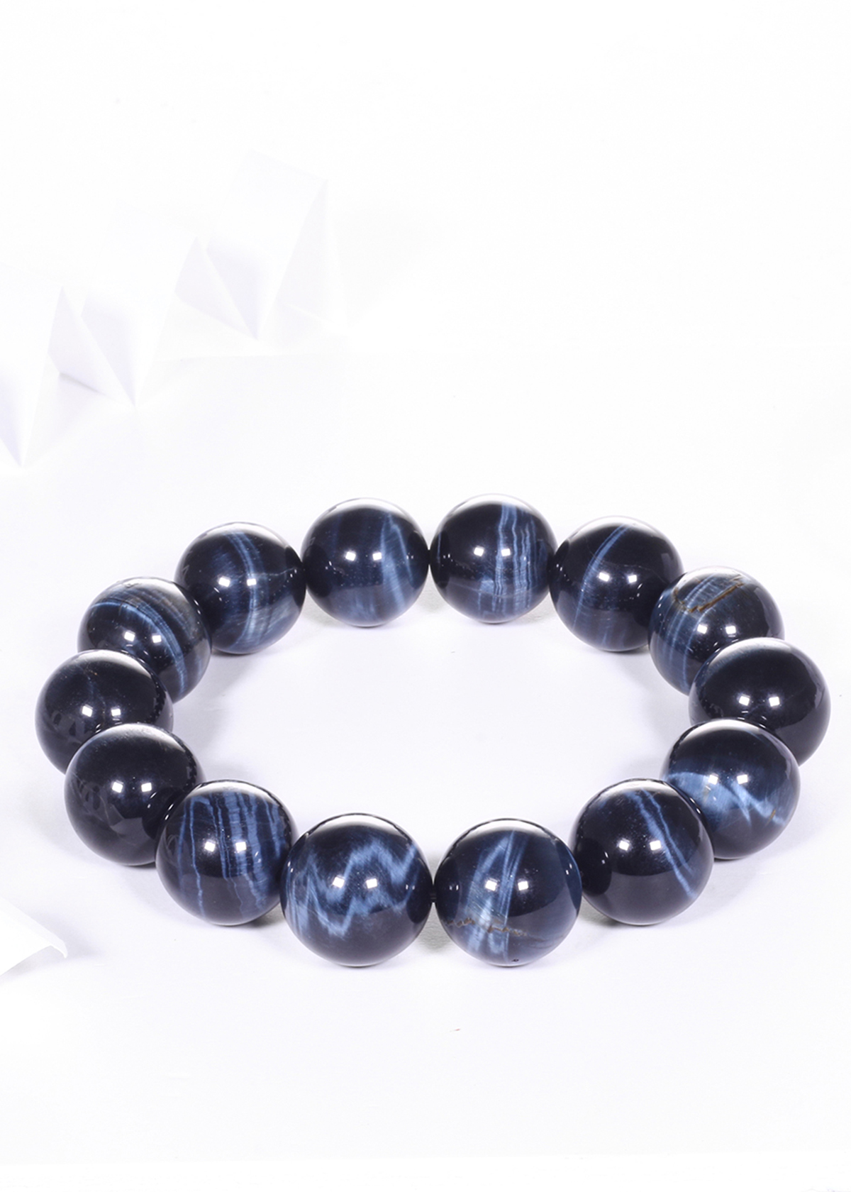 Vòng tay nam đá thạch anh mắt ưng xanh đen AAA hạt đá 14mm mệnh thủy, mộc - Ngọc Quý Gemstones