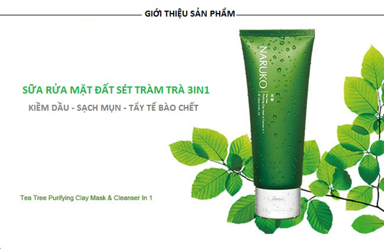 Sữa Rửa Mặt Đất Sét Tràm Trà Naruko - Tea Tree Purifying Clay Mask and Cleanser 3in 1 (120g)