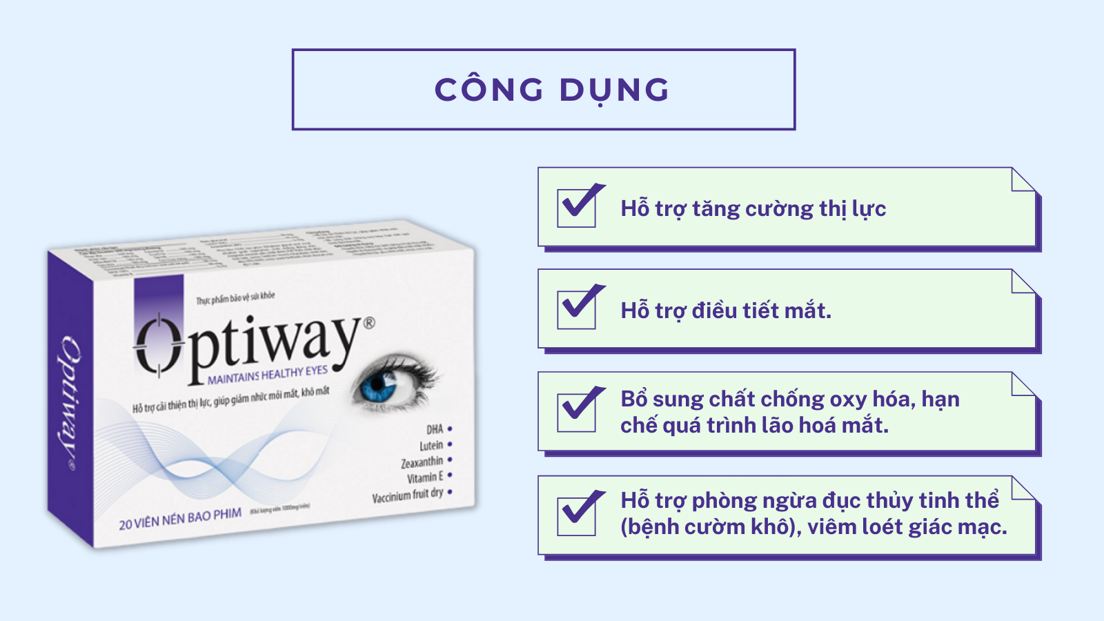 Viên uống bổ mắt tăng cường thị lực và phục hồi tổn thương mắt OPTIWAY