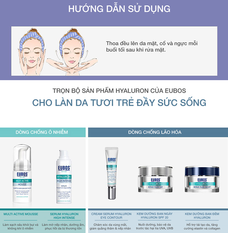 Kem dưỡng chống lão hóa ban đêm EUBOS anti-age Hyaluron repair filler night 50ml