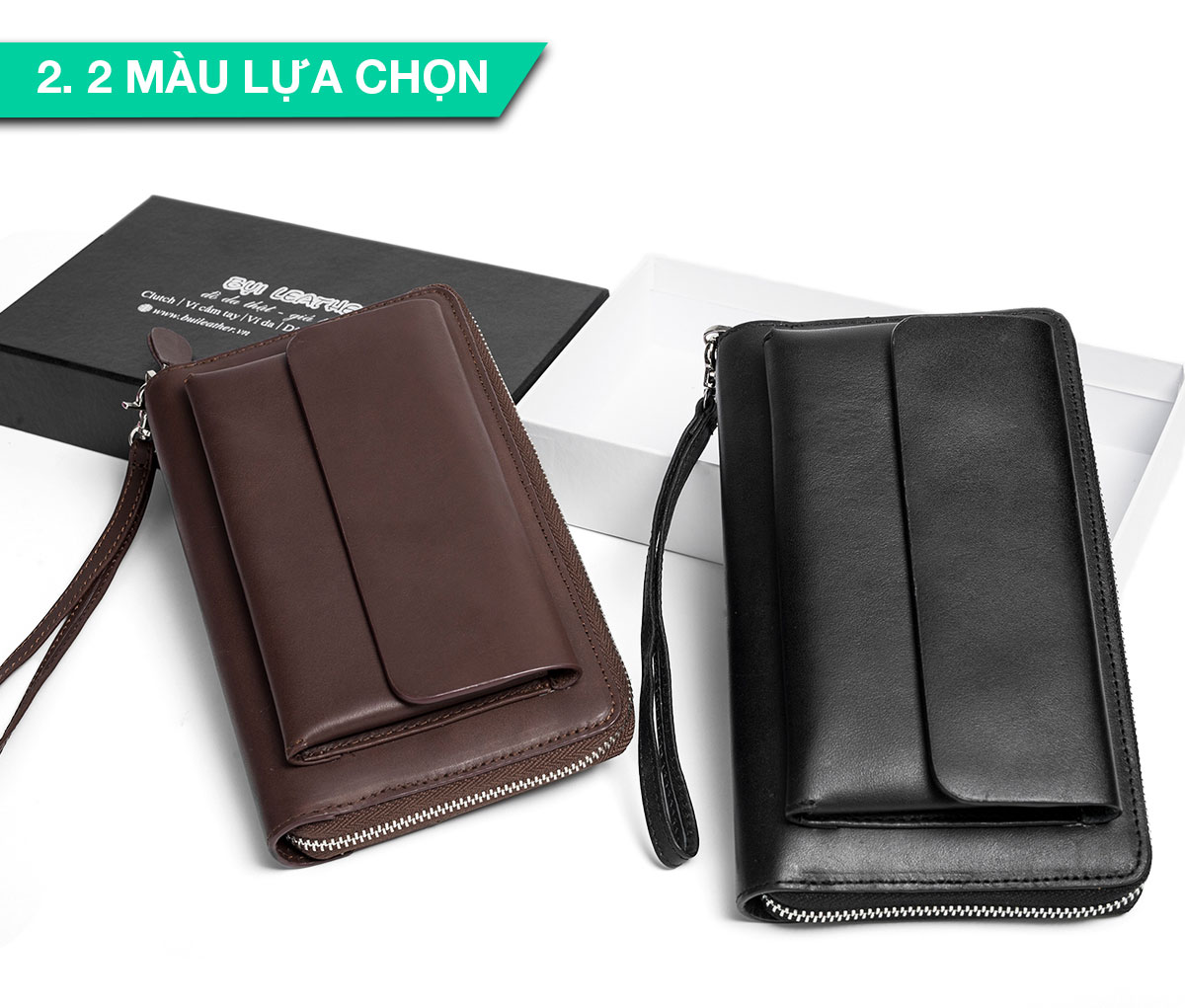 Ví dài cầm tay da bò Mill cao cấp Bụi Leather C107 - Bảo hành 12 tháng