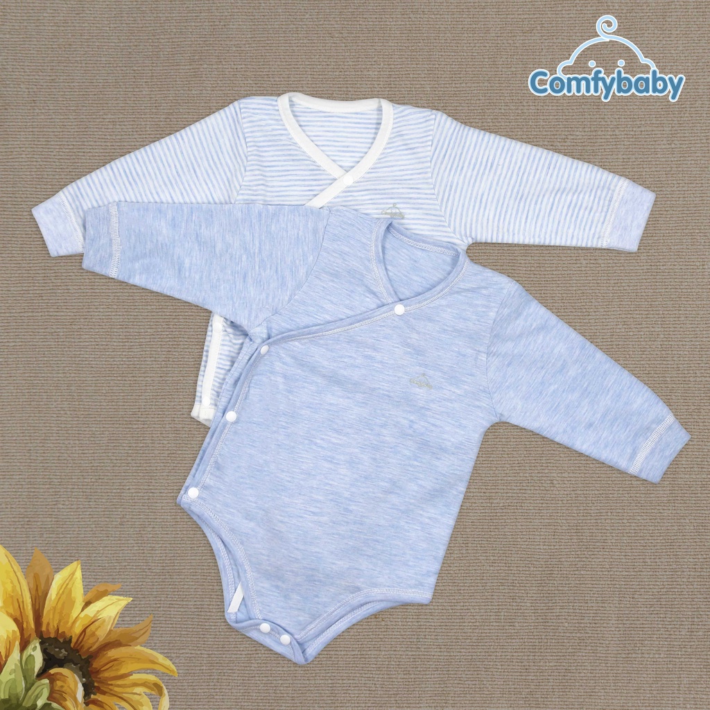 set bodysuit giữ ấm ngực dài tay 2 món 100% cotton cho bé comfybaby size 1