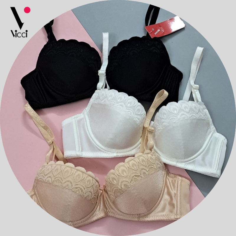 Áo lót nữ nâng ngực mỏng, có gọng Vicci AV.05 cúp chéo phối viền ren, dây vai có thể tháo rời, mềm mại, thoáng mát tạo cảm giác dễ chịu, thoải mái tuyệt đối