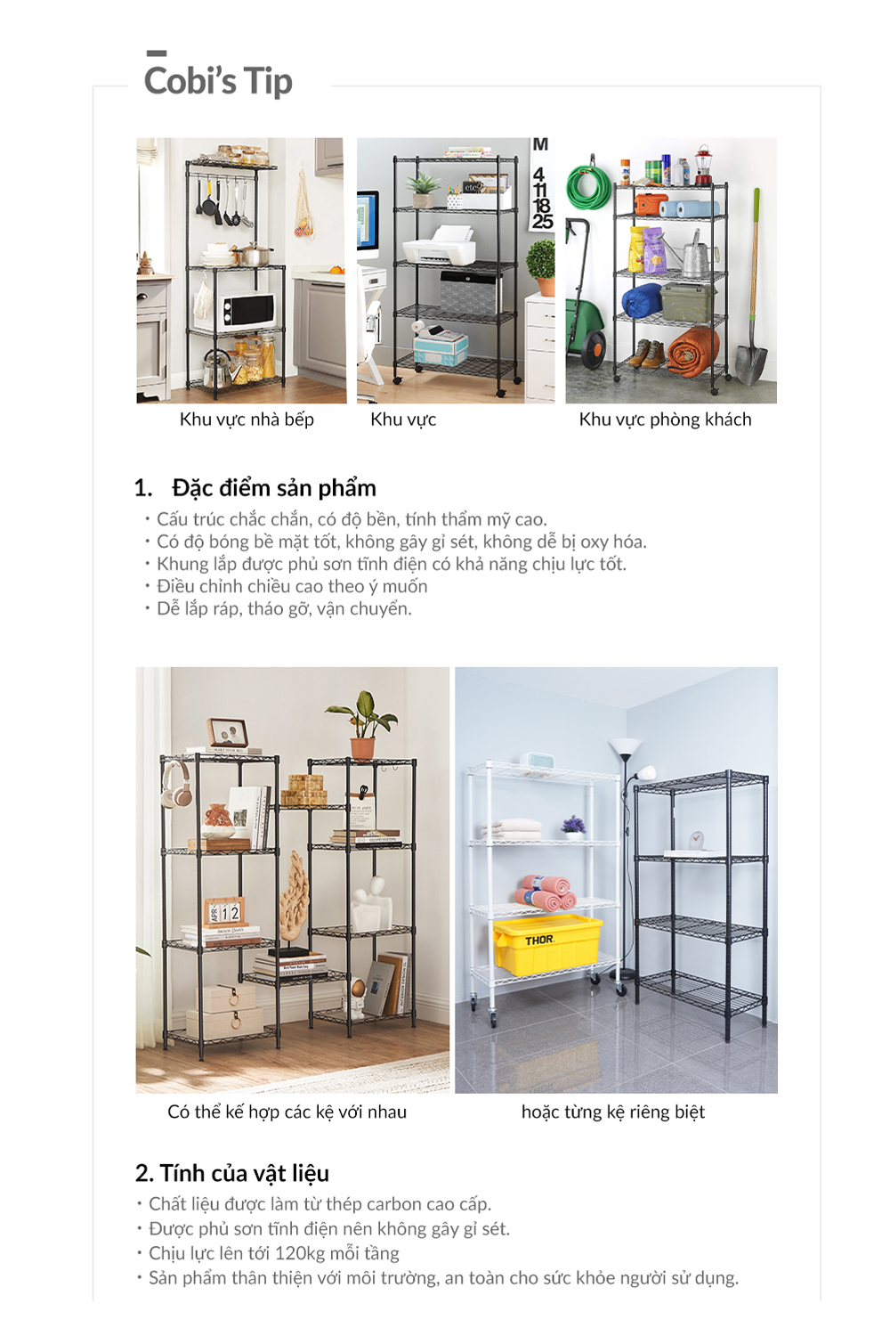 Kệ sắt đa năng 5 tầng tùy chỉnh mặt lưới, khung thép carbon