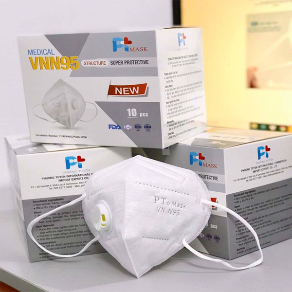 Khẩu Trang Y tế VNN95 PT Mask, 5 Lớp, Có Van Thở, kháng Khuẩn, Chống Bụi Siêu Mịn PM2.5, Màu Trắng - Đạt Các Chứng Chỉ ISO 13485, ISO 9001, CE, FDA.