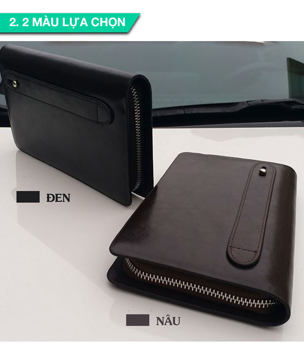 Ví dài cầm tay da bò Mill cao cấp Bụi Leather C104 - Bảo hành 12 tháng
