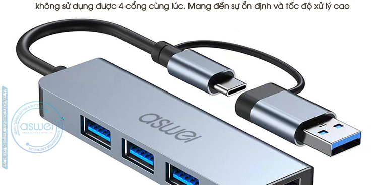 cổng usb mở rộng, hub type c aswei, hub usb 3.0 aswei