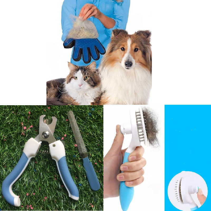 Combo 3 món dụng cụ vệ sinh chăm sóc cho thú cưng siêu tiết kiệm và tiện dụng gồm lược, bao tay và kềm cắt móng Xudapet