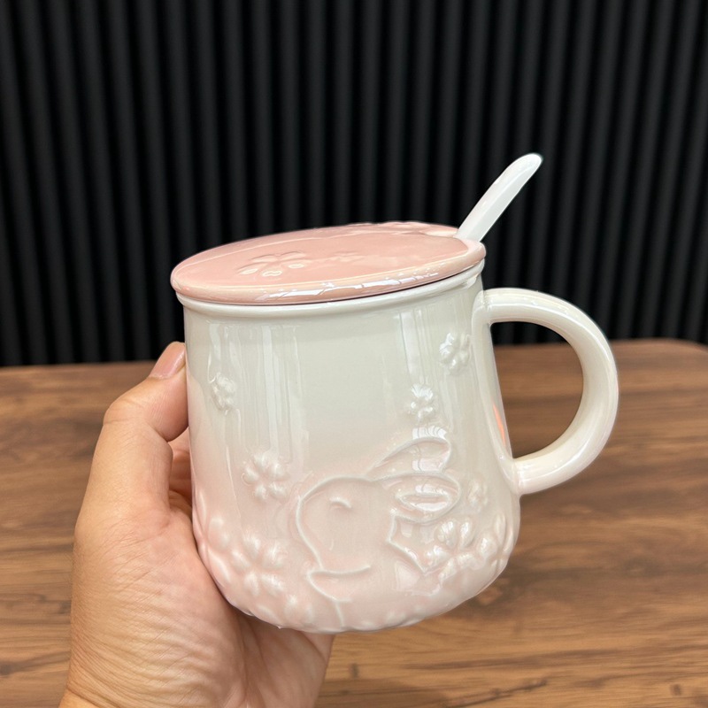 Ly Cốc sứ 400ml họa tiết nổi dễ thương làm quà tặng