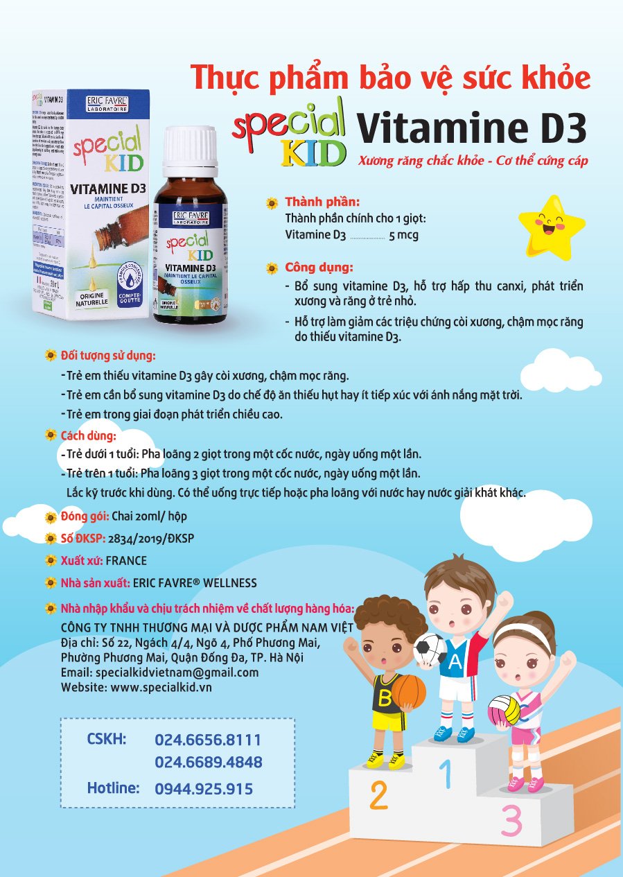 TPBVSK Special Kid Vitamine D3 - Xương răng chắc khỏe, cơ thể cứng cáp (20ml) [Siro – Nhập khẩu Pháp]