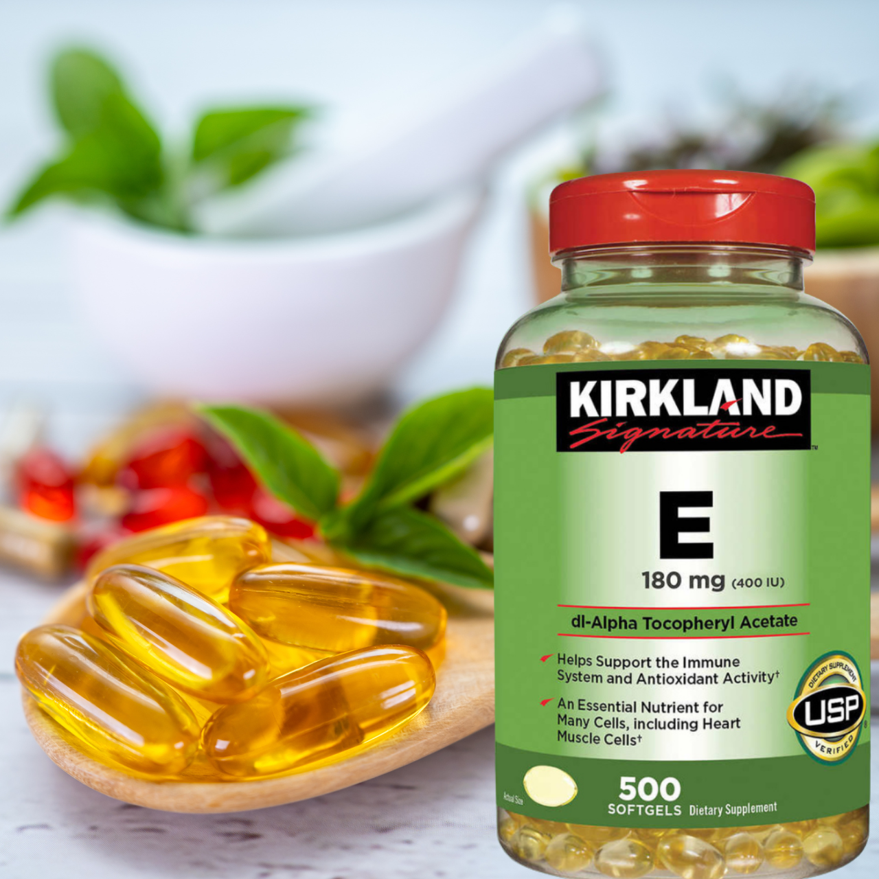 Vitamin E Mỹ Kirkland Signature E 180mg (400 IU) 500 Viên