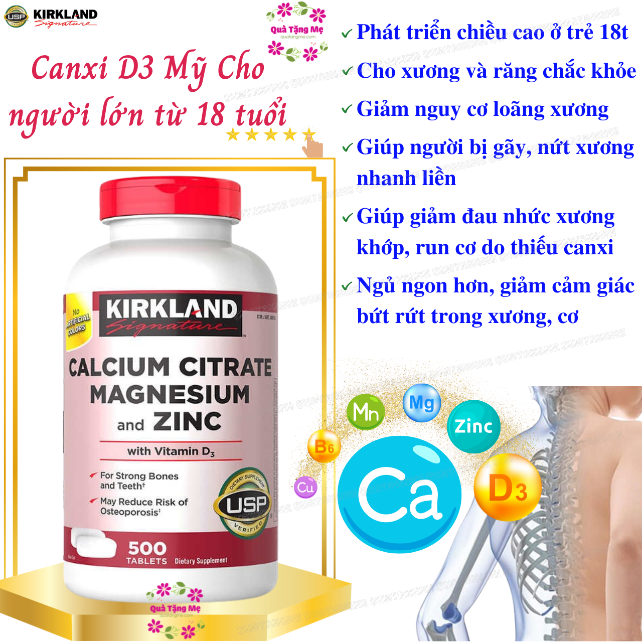 thuốc Canxi Cho Người Lớn Kirkland Signature Calcium Citrate Magnesium And ZinC