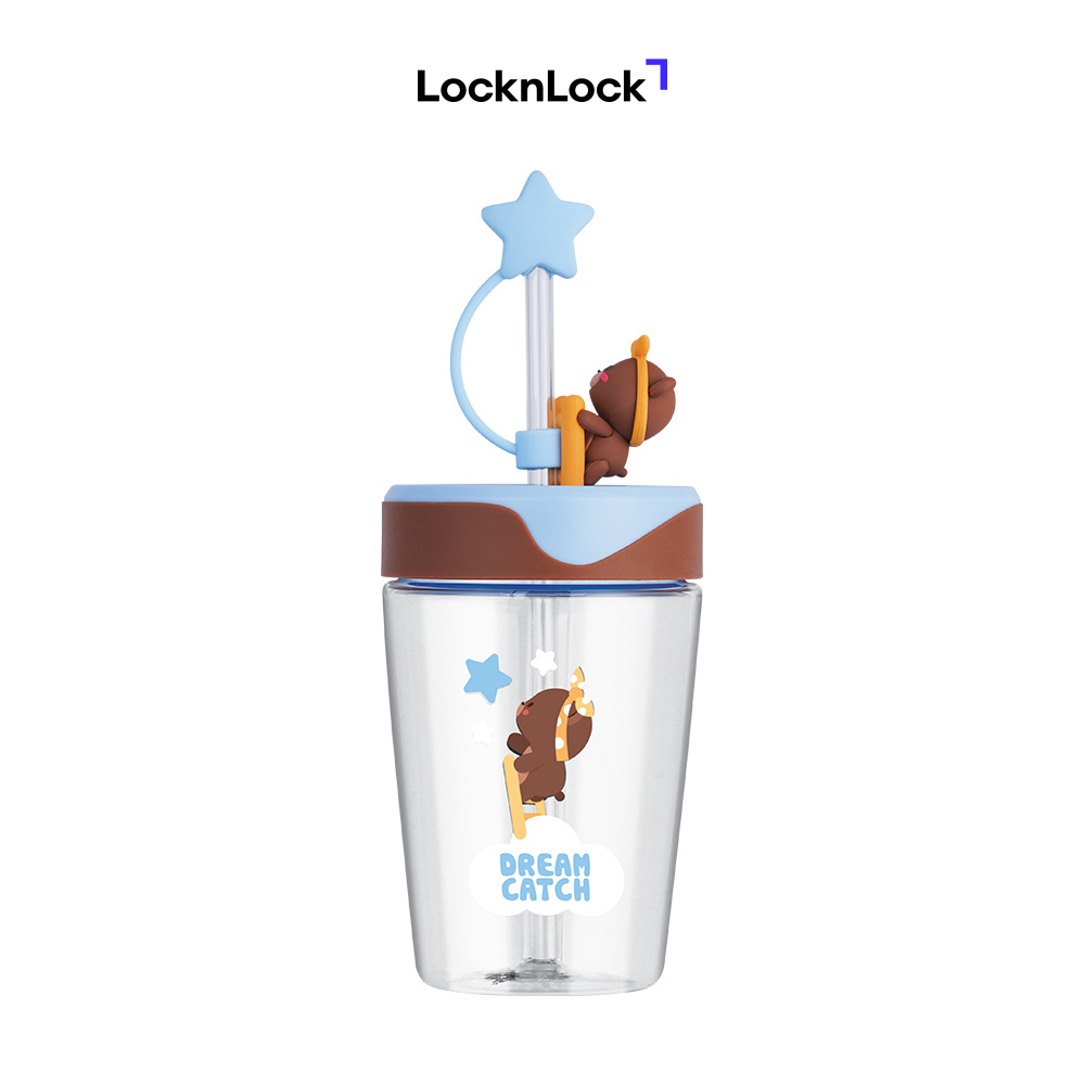 Ly nhựa LocknLock Dream Catcher ABF779BLU 520ml có nắp đậy ống hút – Màu xanh dương