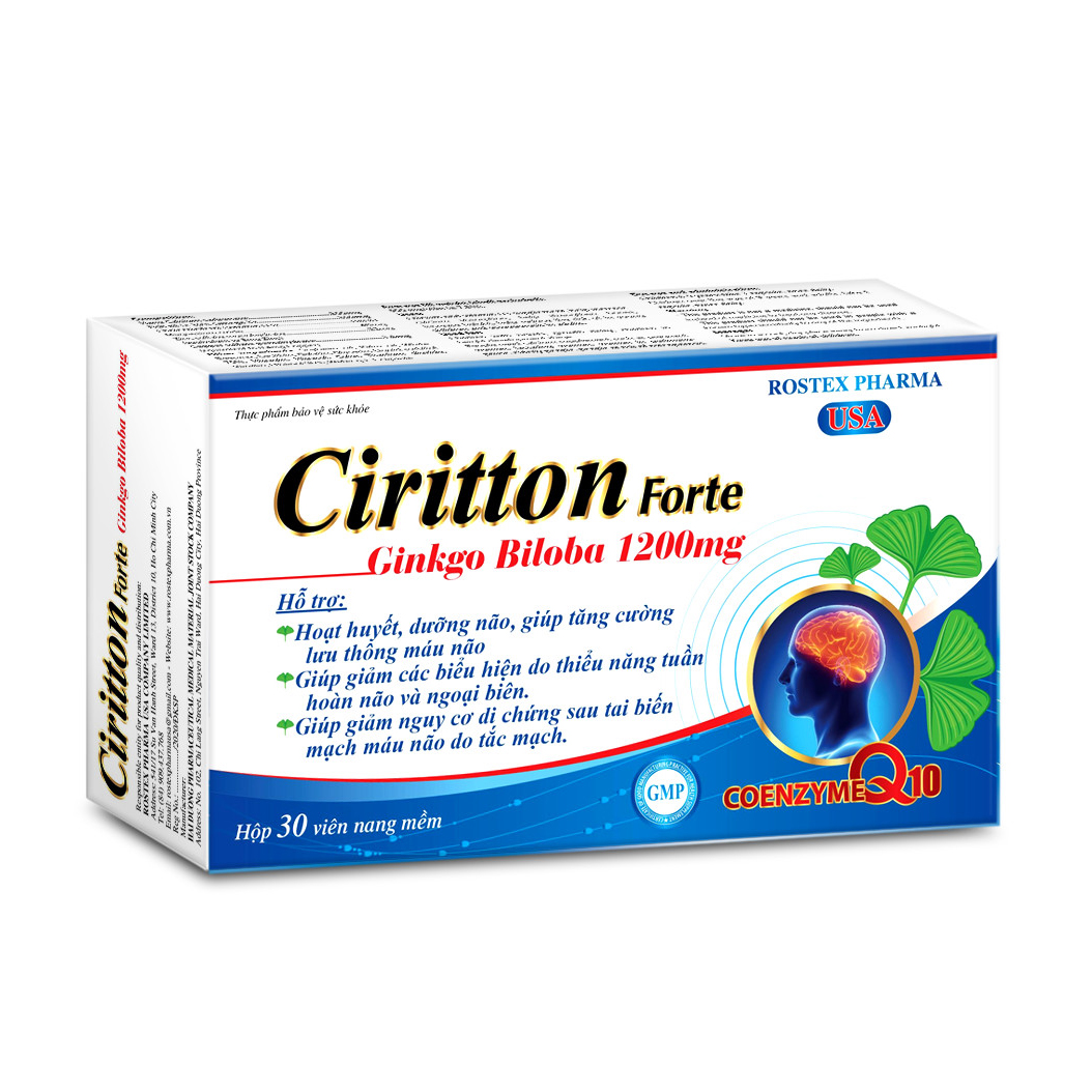 Hoạt huyết dưỡng não Ciritton Forte Ginkgo Biloba 1200mg giúp tăng cường lưu thông máu, tuần hoàn, giảm tai biến Hộp 30 viên 1