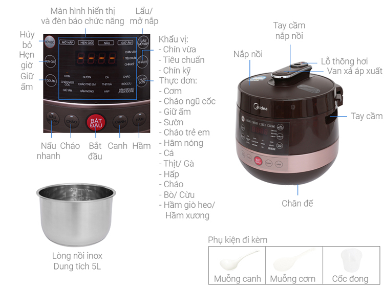 Nồi Áp Suất Điện Midea MY-CS5039 (5.0 Lít) - Hàng Chính Hãng