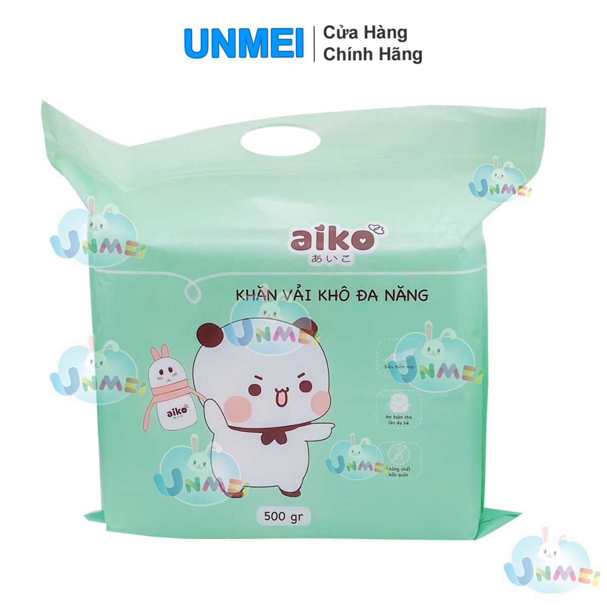 Khăn vải khô đa năng Aiko bịch lớn thêm miếng tiện lợi an toàn cho bé sơ sinh (500gr/ bịch) KKT500