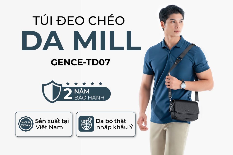 Túi Đeo Chéo Công Sở Túi Nam Hàng Hiệu GENCE TD07 Da Bò Cao Cấp Màu Đen Dáng Ngang