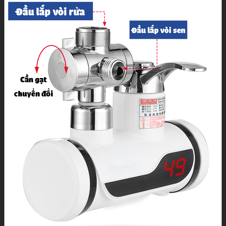 Máy làm nóng nước trực tiếp tại vòi QWater RX-02 kèm vòi sen và đầu tăng áp gia dụng ALOMA