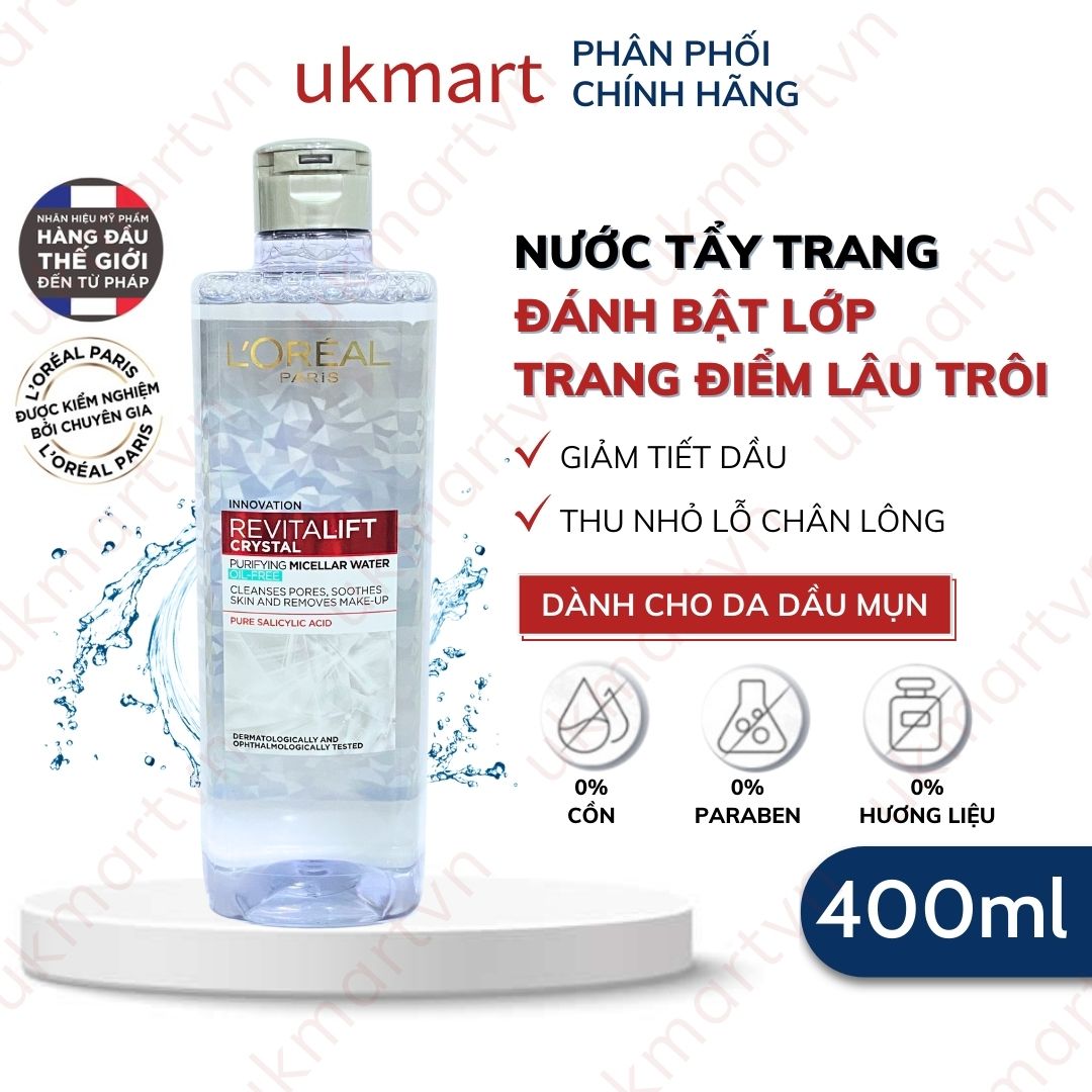 Nước Tẩy Trang L'Oreal Paris Cho Mọi Loại Da 3-in-1 Loreal Micellar Water Da Dầu Da Nhạy Cảm Da Khô