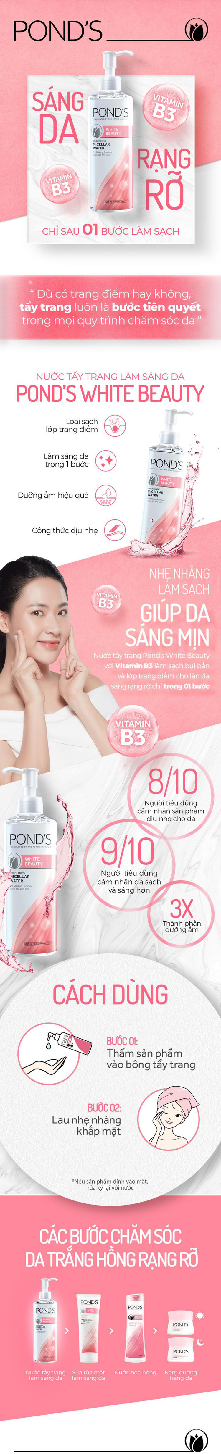Nước Tẩy Trang Làm Sáng Da Pond's White Beauty Micellar Water (235ml)