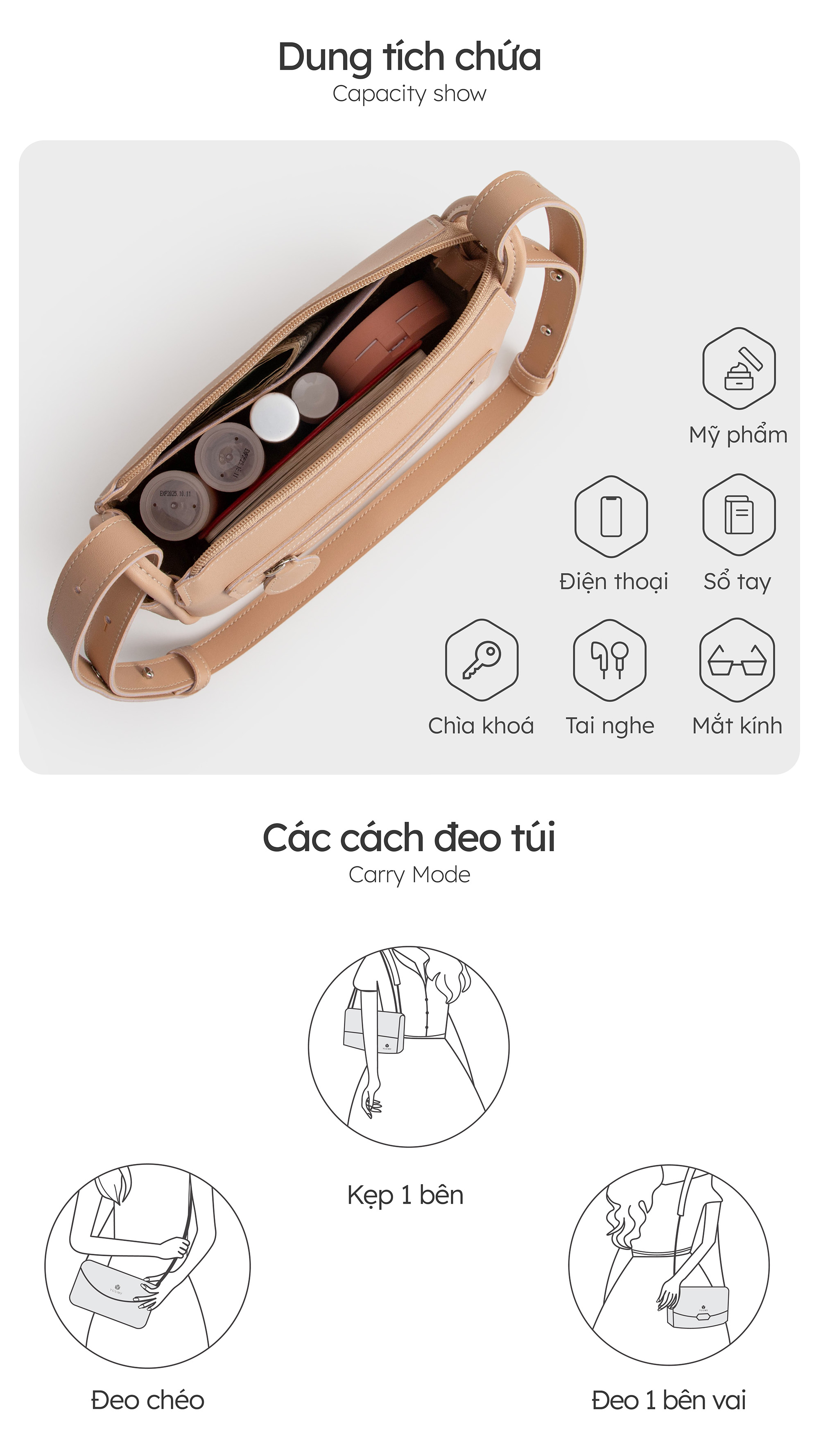 Túi Yuumy ( Thời trang nữ thời trang năng động size 23 - Túi đeo chéo da Seasand YN230 )