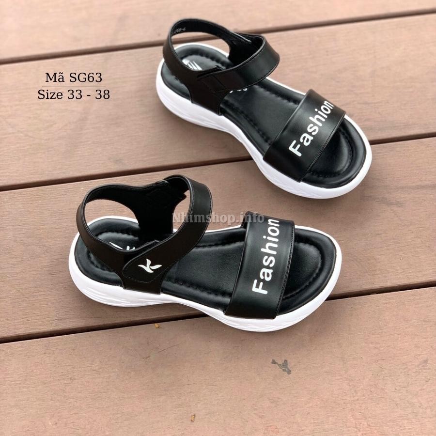 Dép sandal quai hậu bé gái KENTO quai ngang Fashione kiểu dáng thể thao năng động và cá tính, chất liệu da mềm êm, đế siêu nhẹ chống trơn màu đen cho trẻ em NHÍM SHOP SG63