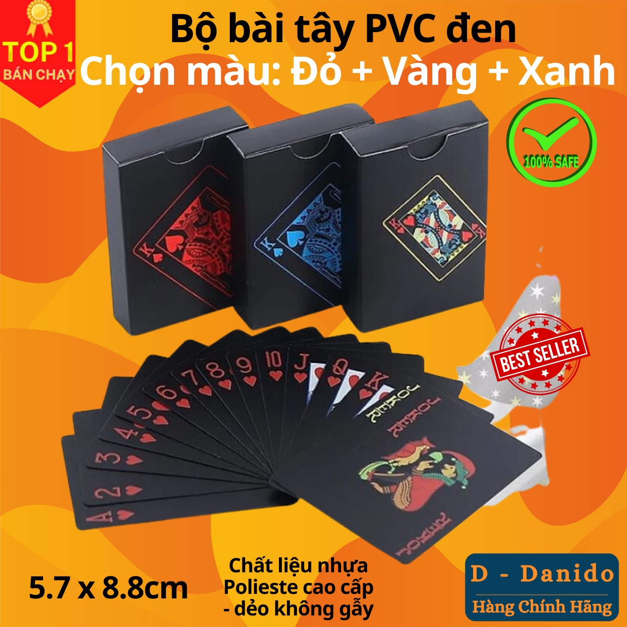 Bộ Bài Tây Nhựa PVC Nền Đen Cao Cấp, Chống Nước, Tùy Chọn Màu – Chính Hãng