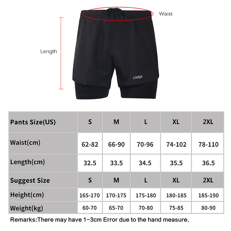 Lixada Men's 2-in-1 Running Shorts Quick Drying Breathable Active Training Exercise Jogging Cycling Shorts with Longer
