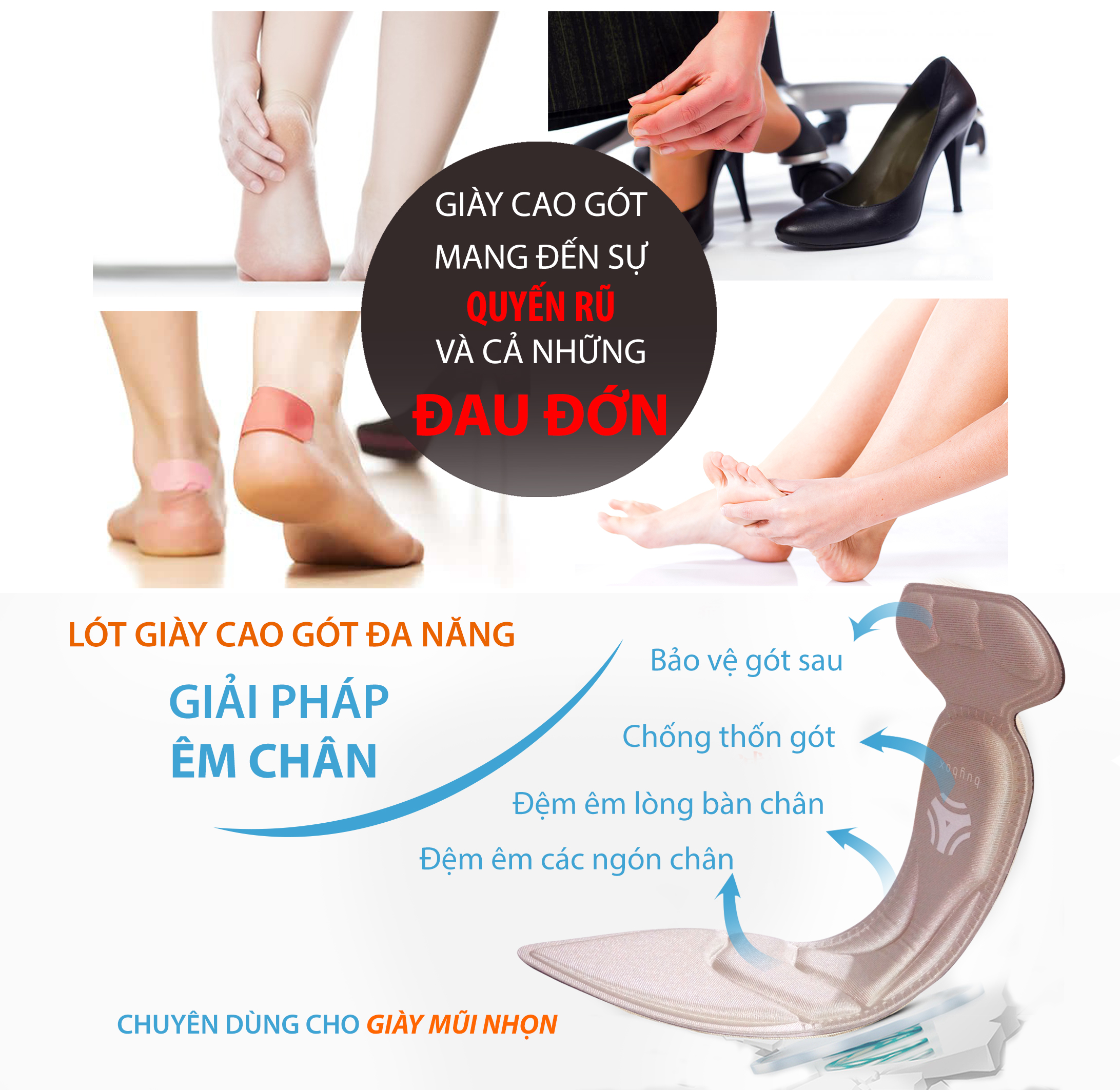 2 cặp lót giày cao gót mũi nhọn giảm size cho giày bị rộng, thoáng khí và êm chân- buybox - BBPK55  Hàng ngày, vì tính chất công việc, hoc tập và lao động mà chúng ta buộc phải thường xuyên sử dụng giày cao gót. Không ít trường hợp bị đau bàn chân và các ngón chân khi mũi giày chịu tải trọng của toàn cơ thể. Đi lâu ngày lót theo giày bị lún làm cho phần bàn chân bị chai sần hoặc giày bị rộng so với ban đầu.  Từ nay không còn phải lo lắng nữa vì đã có lót giày cao gót mũi nhọn buybox giúp êm chân và chống rộng cho giày