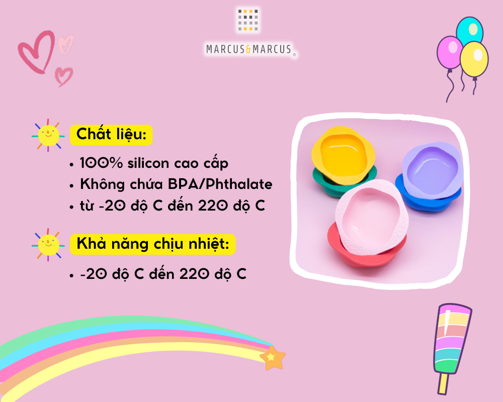 Bát ăn dặm silicon set 2 cái cho bé Marcus & Marcus