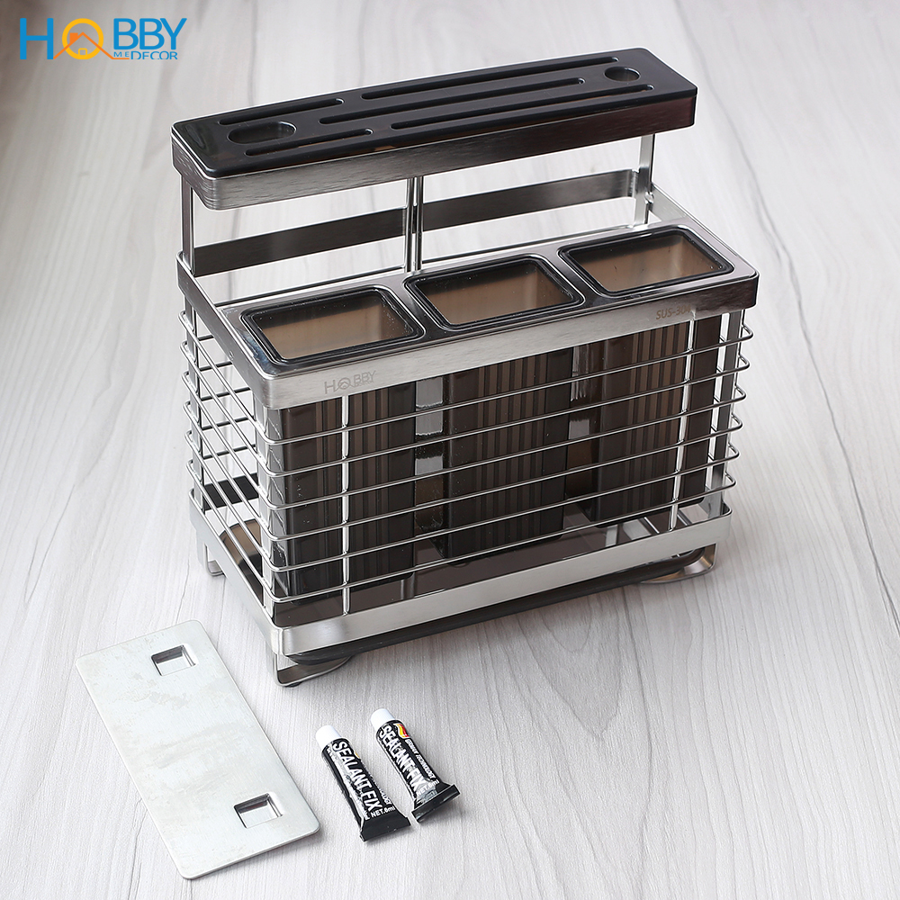 Kệ đựng đũa muỗng dao kéo inox 304 dán tường Hobby home decor KDMT3
