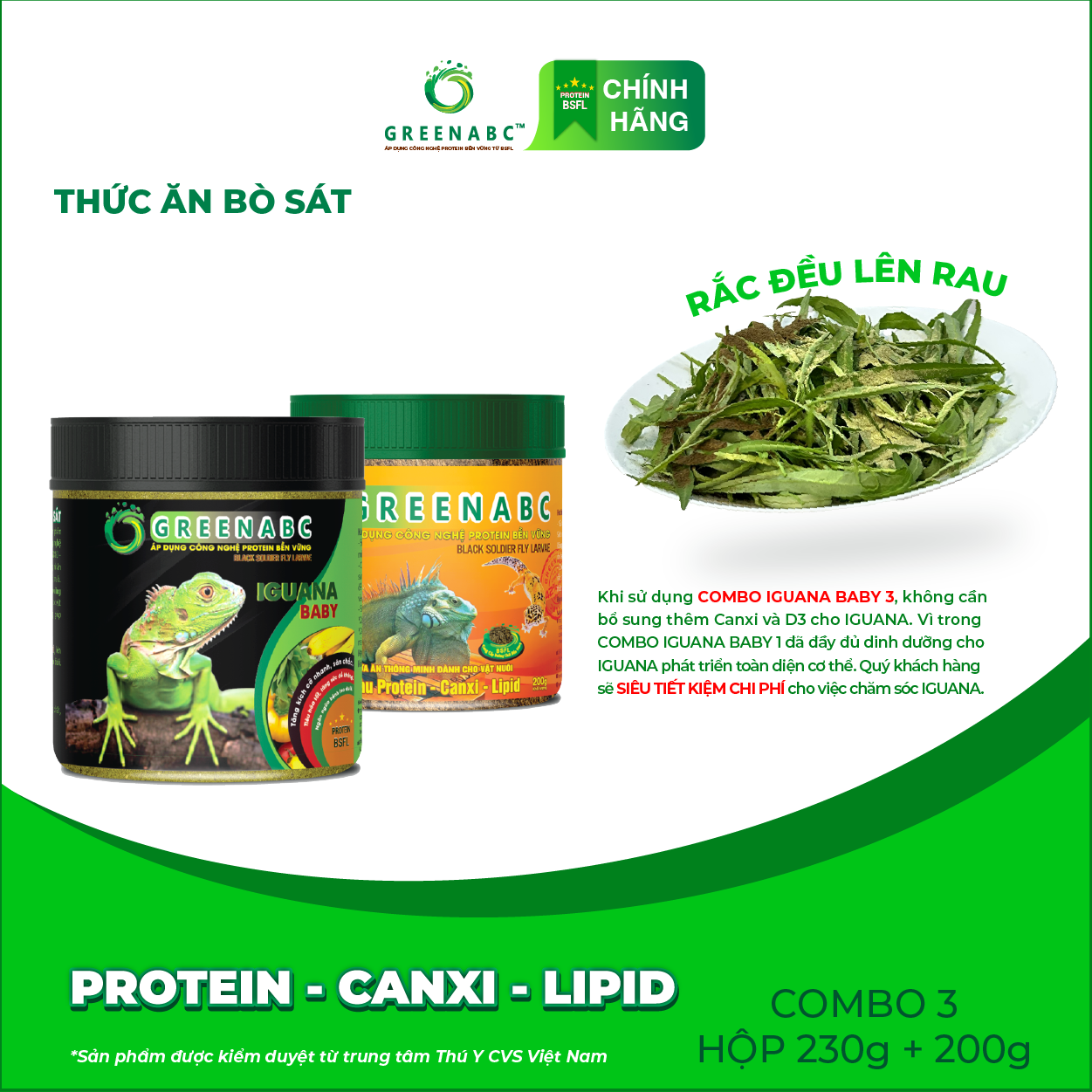 Thức ăn bò sát Iguana Baby - GREENABC dùng cho Rồng Nam Mỹ từ mới nở cho đến 9x giúp tăng kích thước, lên màu đẹp, phòng chống MBD, teo đuôi – Hộp 230g