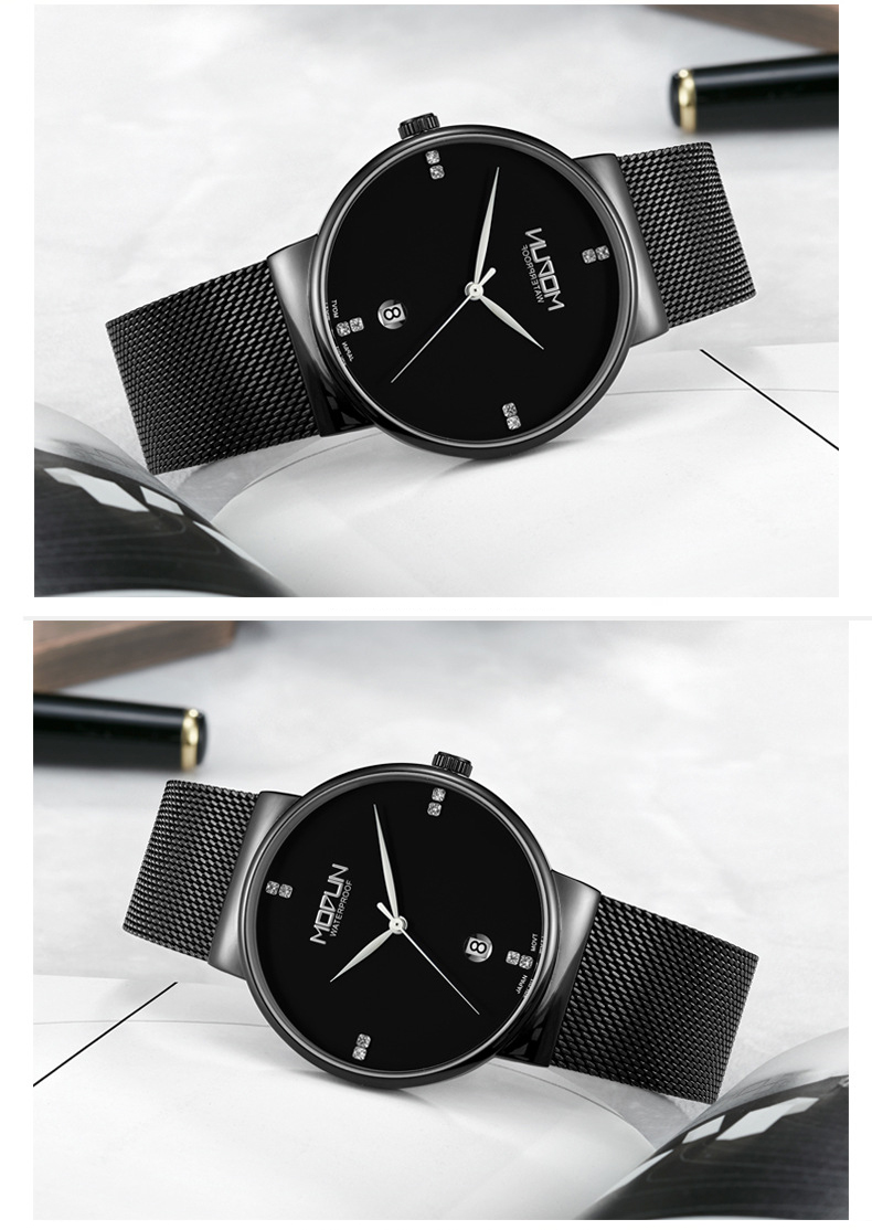 Đồng hồ nam dây thép mặt kính MODUN B333 fullbox chống nước chống xước gia dụng aloma