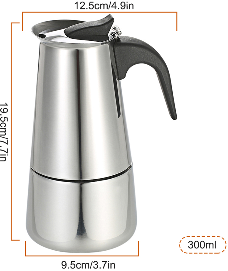 300ml 6-Cup Stainless Steel Espresso Percolator Coffee Stovetop Maker Mocha Pot for Use on Induction Cooker